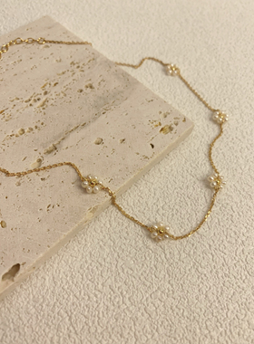 淡水珍珠花朵项链礼物ins风时尚百搭项链花朵颈链锁骨链