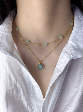 天河石花朵锁骨链项链欧美ins叠戴时尚百搭项链