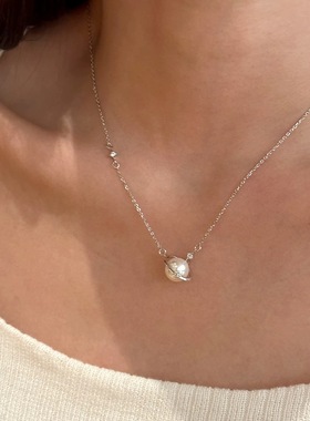 S925银高级感星球坠落项天然贝珠链个性小众璀璨不掉色项链锁骨链