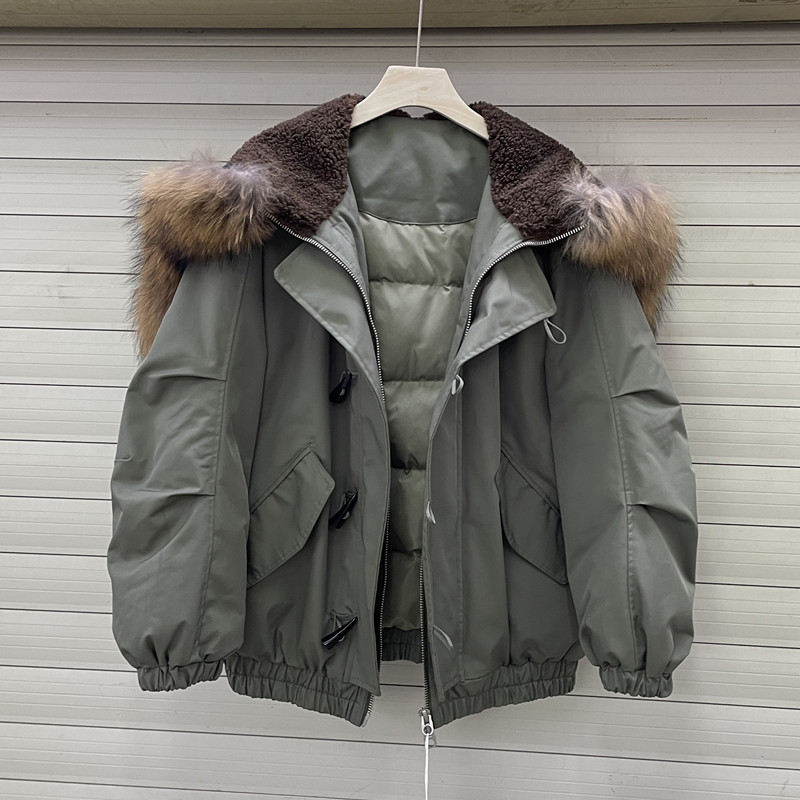 加厚保暖羽绒服女2024新款大貉子毛领白鸭绒内里潮牌爆款派克服冬
