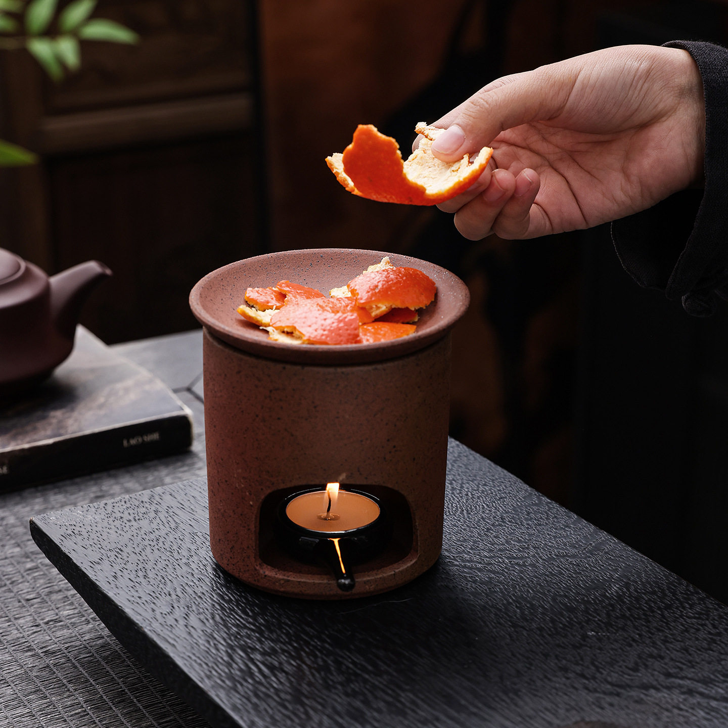 美容院精油加热香薰灯创意陶瓷香薰炉配铜锅可干烧香粉雪松融蜡炉