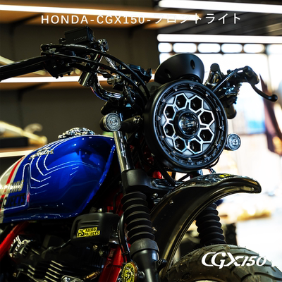 适用本田cgx150摩托车前大灯led透镜车灯总成防水超亮9珠复古圆灯