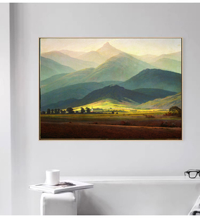 卧室客厅餐厅挂画墙画油画喷绘 风景巨人山名画 美式 弗里德里希
