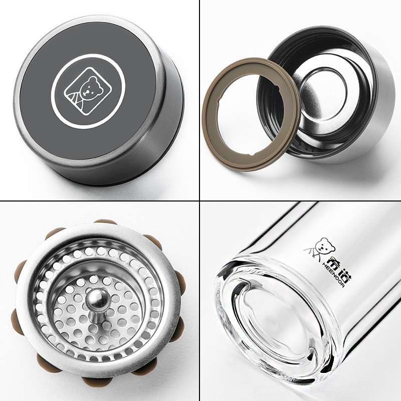 希诺盖子莲花过滤网双层玻璃杯