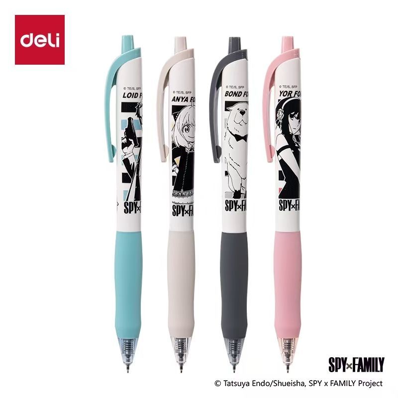 得力S60-J间谍过家家笔联名笔按动中性笔速干ST尖刷题笔尖锥头笔