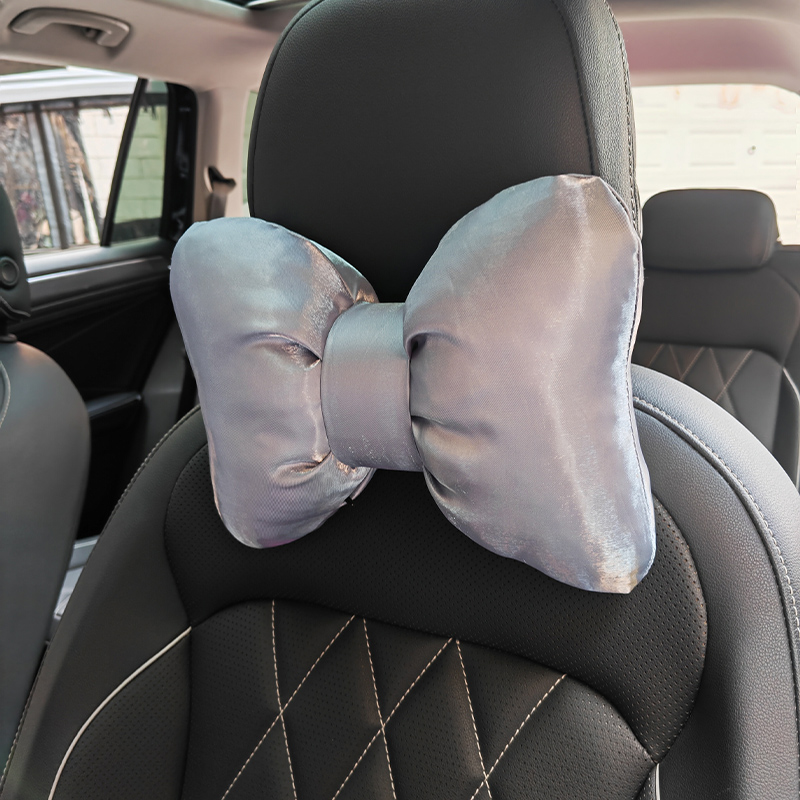 四季通用缎面蝴蝶结汽车头枕高级