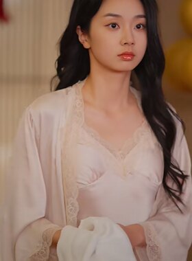 短剧婚前不挨我，婚后老婆贴贴江棠同款蕾丝拼接睡裙女家居服套装