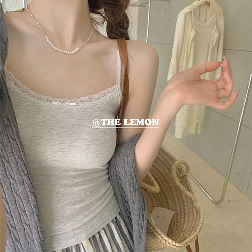 Gray lace camisole with built-in bra for women