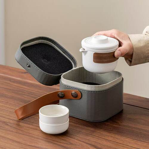 Travel Tea Set with Pot & Ceramic Cups Gift