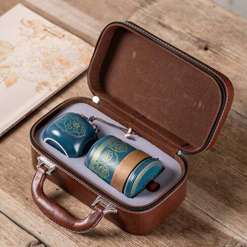 Travel Tea Set with Pot & Ceramic Cups Gift