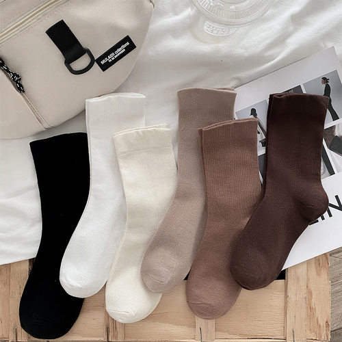 Basic Four-Season Mid-Calf Double-Needle Women's Socks