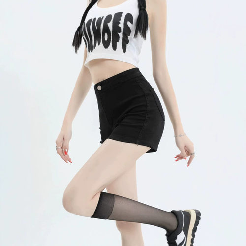 Women High Street High Waist Denim Shorts A Line Slim