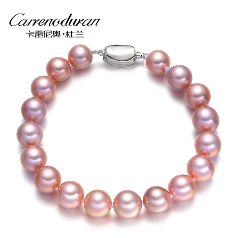 杜兰珠宝 紫色 9-10MM淡水珍珠手链女正圆 情人节送女友妈妈礼物