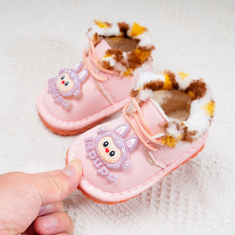 冬季新款男女宝宝鞋子0-1岁加绒保暖小棉鞋系带软底婴幼儿学步鞋2