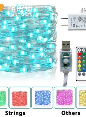 可变色16色USB铜线灯串 三线大灯珠七彩闪烁24/28键遥控ledRGB灯