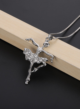 亚马逊简约甜美 芭蕾舞小女孩项链 创意个性天使吊坠毛衣链