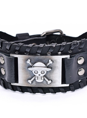 Temu热卖动漫周边海贼王路飞手链男士骷髅调节表带扣头编织