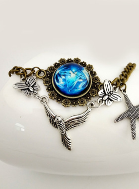 灵动复古民族风12星座手链时光玻璃宝石水晶金牛座手饰树叶手镯