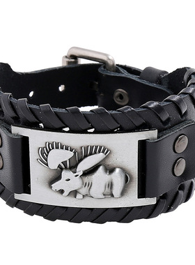 Temu热卖跨境朋克男士PU手链复古编织合金手链配饰