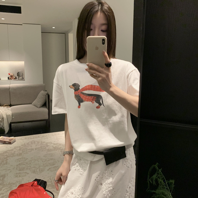 松弛感拉满腊肠狗韩系博主风休闲卡通印花显瘦百搭短袖T恤