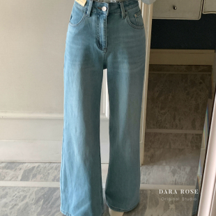 S8802 显瘦直筒四面弹牛仔裤 春款 浅蓝色韩国定染铅笔裤