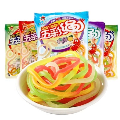 优卡五彩绳彩虹长条果汁橡皮软糖散装儿时怀旧童年休闲小零食网红