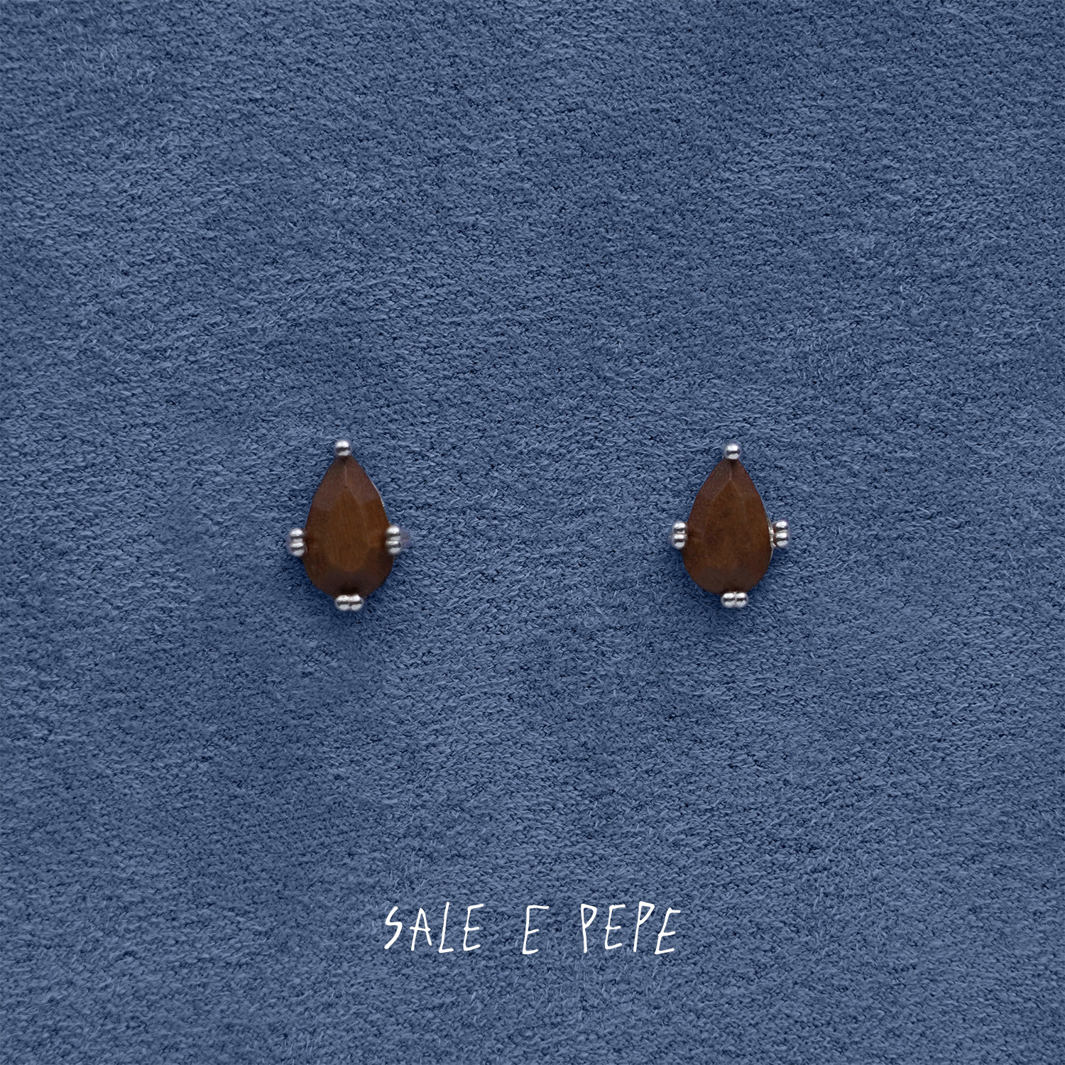 SALE E PEPE胡椒盐·纯银水滴宝石耳钉 枣木紫光檀