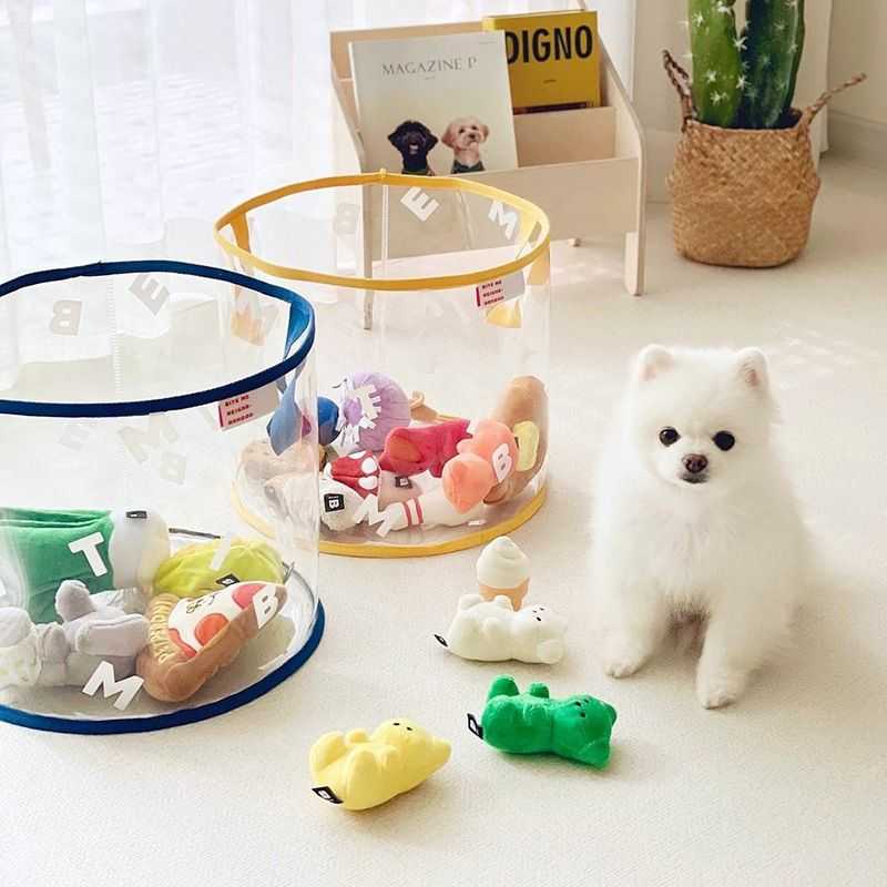 韩版新款宠物狗狗猫咪玩具置物篮筐透明pvc防水玩具储物收纳整理