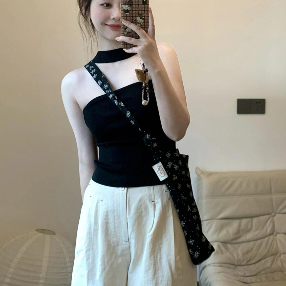 夏季女设计感小众上衣高级感挂脖韩系掐腰搭配半身裙的衣服可外穿图片