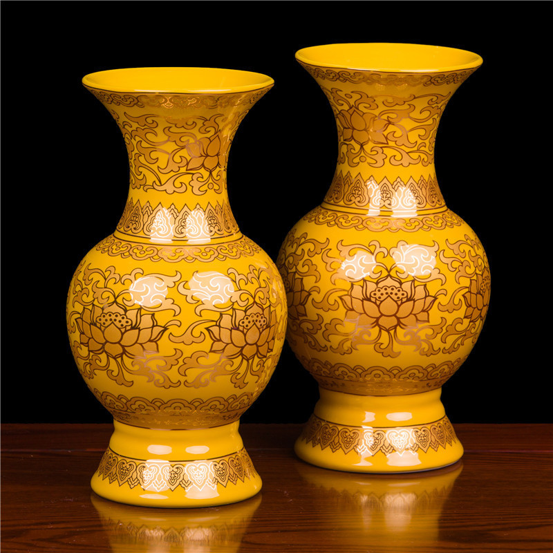 陶瓷无字莲花花瓶佛堂供具插花瓶