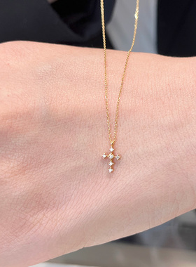 日本代购MARISOL十字架项链18K金钻石锁骨链AHKAH风格轻奢送女友