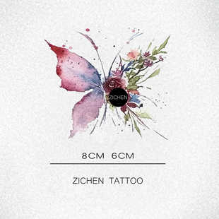 ZICHEN 高级文艺纹身贴防水持久女植物花手臂锁骨手腕 鸢尾蝴蝶