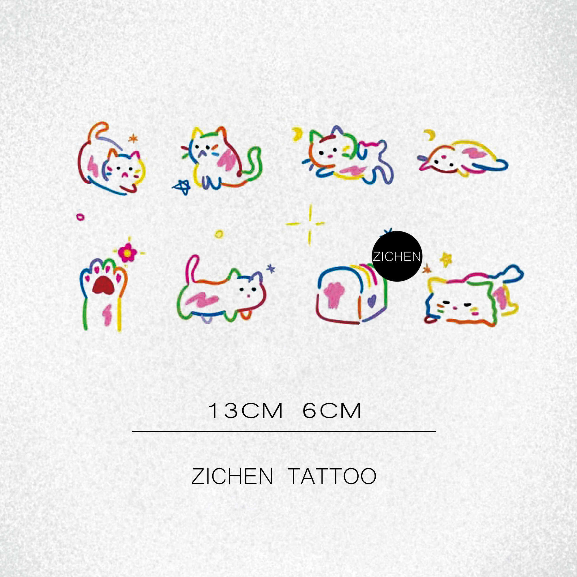 ZICHEN 多巴胺猫咪彩色纹身贴防水女持久手腕小清新ins风儿童贴纸,彩妆/香水/美妆工具,身体彩妆,淘宝优惠券,粉丝福利购,淘宝优惠卷