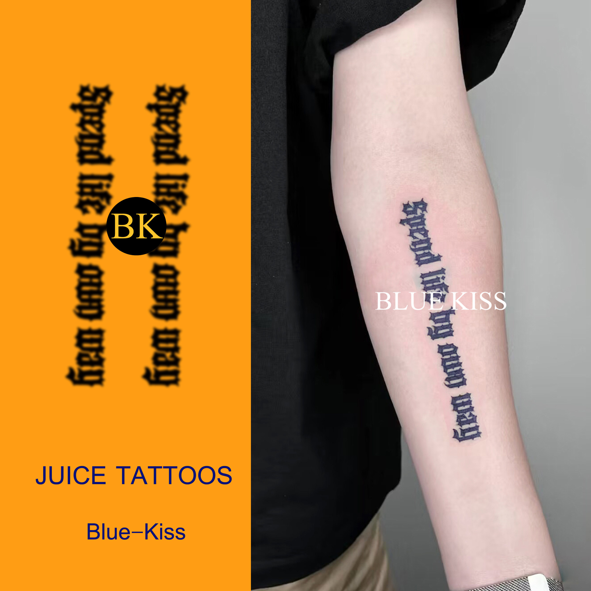 bluekiss蓝吻 按照自己的方式度过一生 哥特字体英文草本纹身贴女