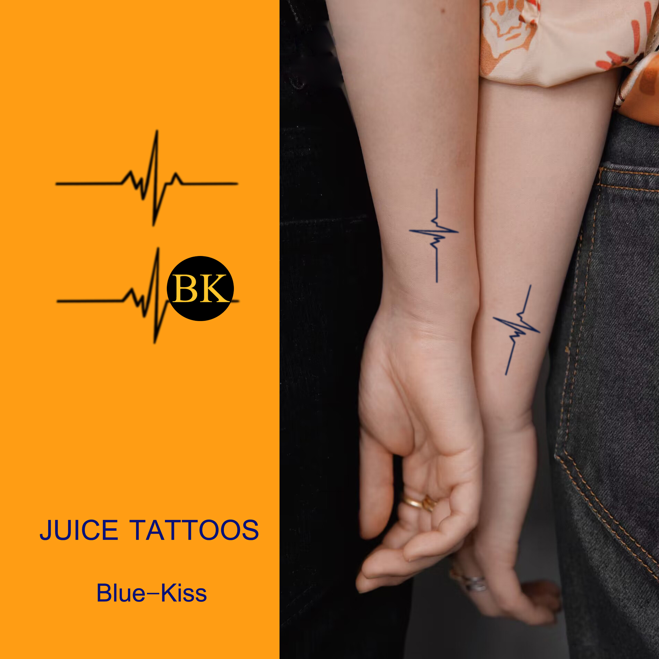bluekiss蓝吻 心电图 手腕情侣草本纹身贴防水防搓洗不掉持久男女