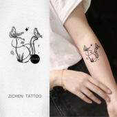 ZICHEN 蝴蝶猫咪纹身贴可爱简约INS线条持久防水草本贴纸乖巧天使