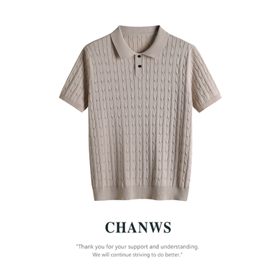 CHANWS 春季新款棉质短袖针织马球衫男高级感老钱风正肩T恤8830