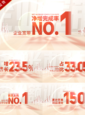 大气红色党政数据动态展示业绩指标增长数字动画ae模版