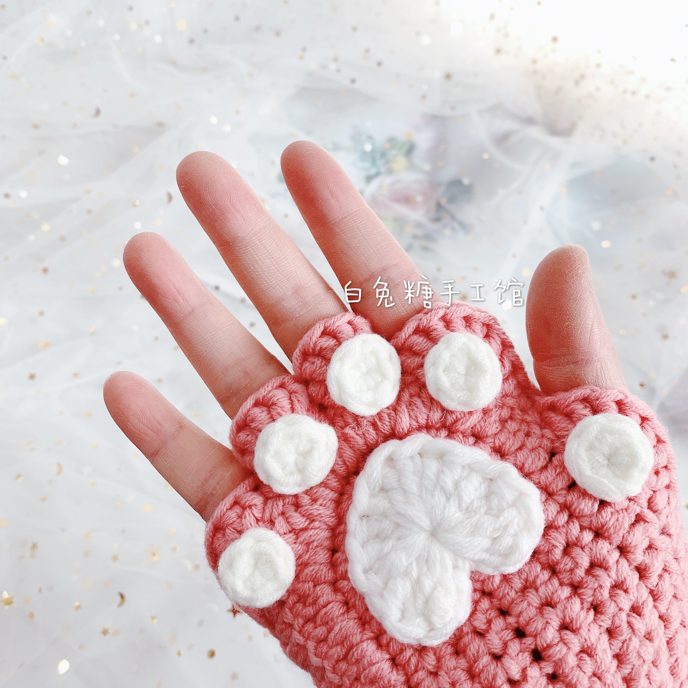 白兔糖手工馆猫爪手套diy材料包钩针编织手工礼物打发时间