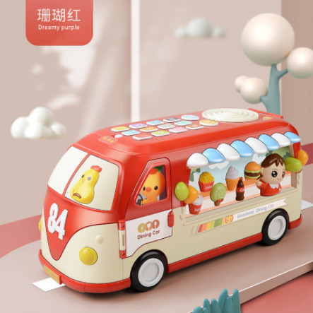 谷雨宝宝巴士餐车儿童仿真惯性公交车英语早教多功能声光益智玩具