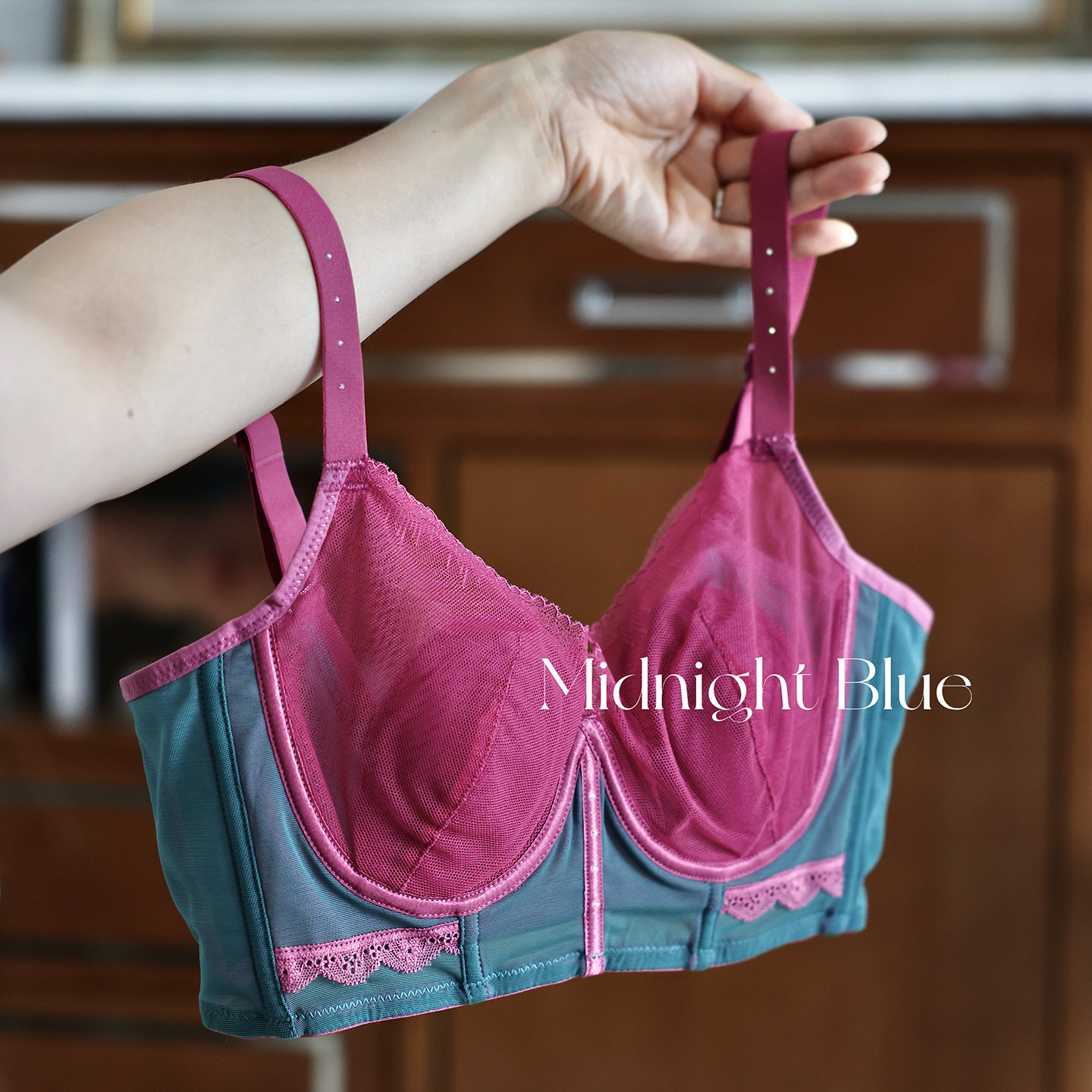 高级感性感网纱双排扣超薄水晶杯内衣套装时尚文胸裤防下垂钻饰新