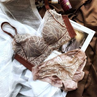 85C90C95C收副乳深V聚拢加宽内衣裤 薄杯性感无钢圈文胸 大码 刺绣款