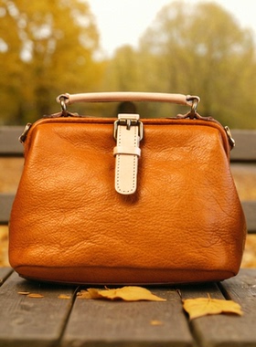 大容量!医生包牛皮女包手工包真皮小包牛皮斜挎单肩包ins小众质感