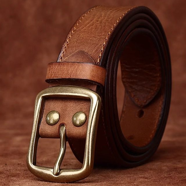 3.3宽 手工复古头层牛皮男士百搭休闲皮带男真皮针扣牛仔裤腰带男
