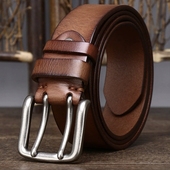 3.8宽新款 韩版 百搭双针扣腰带男真皮头层纯牛皮复古休闲牛仔皮带