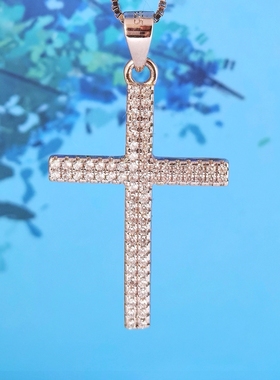 真银子双排钻微镶轻奢十字架男女