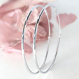 通体纯银镀白金大小耳圈圈格子花纹耳环圆圈细款 全银S925银饰刻字