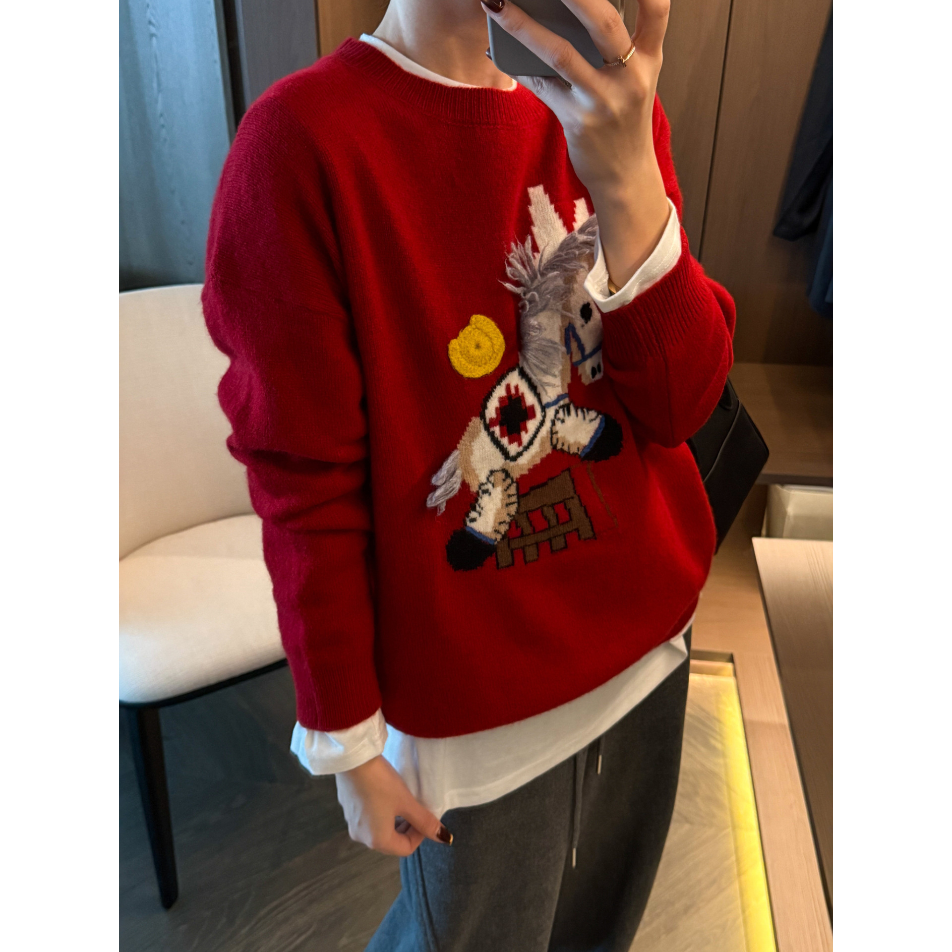 园园美衣小马刺绣羊毛针织衫女欧