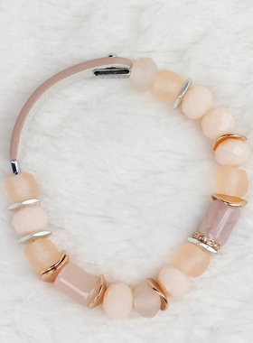 四色串珠金属片真皮休闲个性手链女欧美饰品配饰百搭