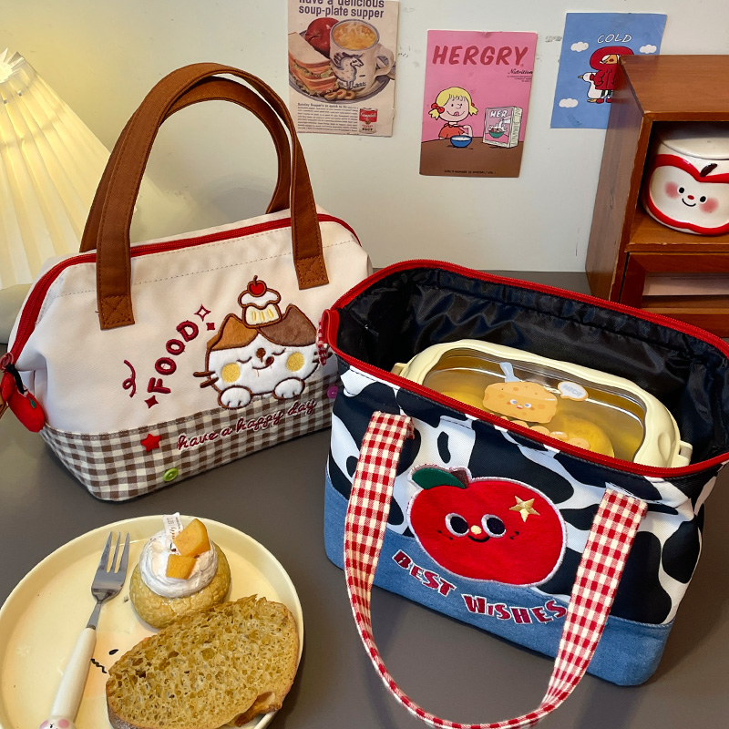 苹果猫咪保温饭盒袋!手提便当包加厚铝箔餐包小学生上班族带饭兜